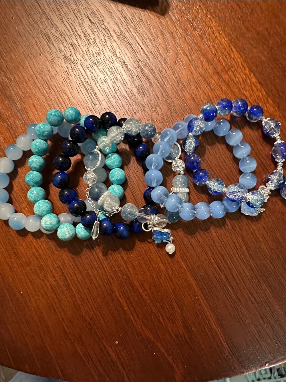 Blue Beaded Stretch Bracelet Stack - Multi Blue Gemstone Set